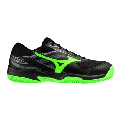 Zapato de tenis Mizuno Break Shot 5 CC negro y verde para cancha de tenis