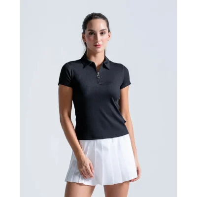 Polo Acanalada Con Cremallera Negro